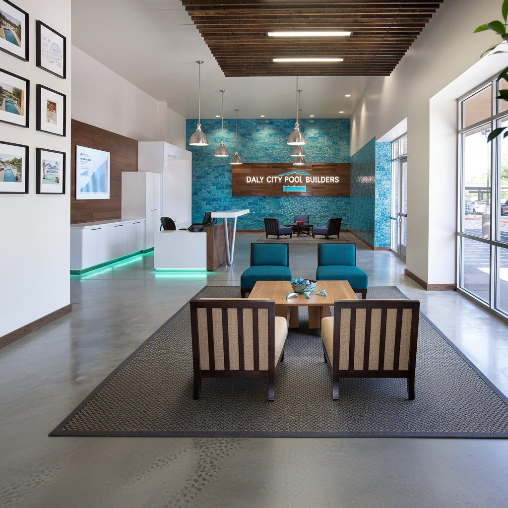 Daly City Pool Builders modern office interior with company branding